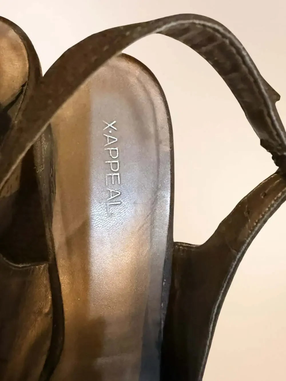 X Appeal Brown Fabric Slingback Wedge Heels with Camellia Flower Detail